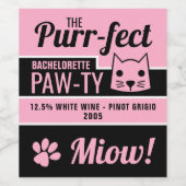 Roze Kitten Bachelorette Party Wijn Etiket (Enkel label)