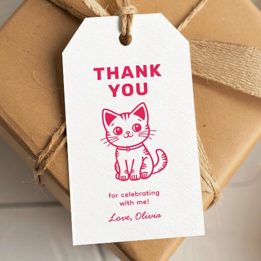 Roze kitten dank je cadeaulabel