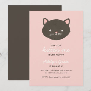 Roze Kitten Girl Birthday Party Invitation Kaart