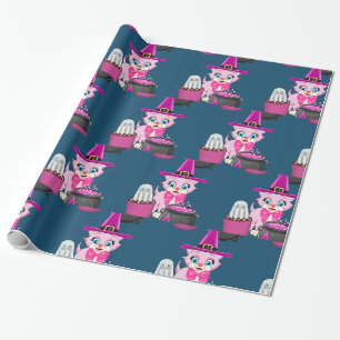 Roze Kitten Halloween Cartoon Cadeaupapier