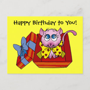 Roze kitten verjaardag briefkaart