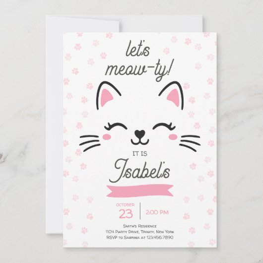 Roze Kitty Cat Verjaardag Kaart (Voorkant)