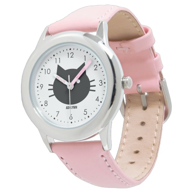  roze kitty kat horloge (Gekanteld)