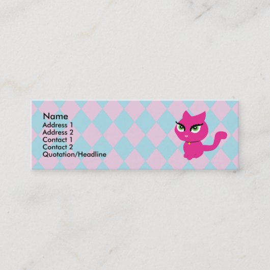 Roze Kitty Kat Profiel Kaarten Mini Visitekaartje (Voorkant)