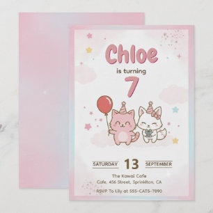Roze Kitty-verjaardagsfeestje voor Meisjes Cute Ka Kaart