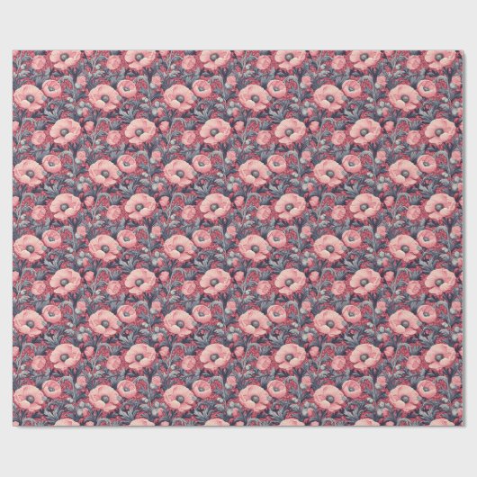  roze klaprozen bloemig cadeaupapier (Vlak)