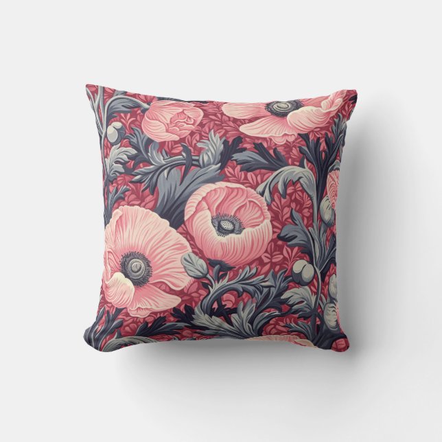  roze klaprozen bloemig kussen (Voorkant)