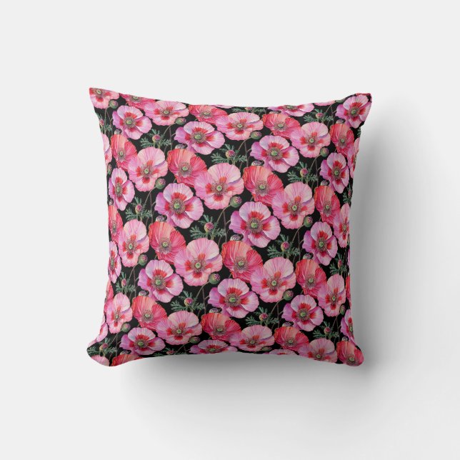 Roze klaprozen  kussen (Voorkant)