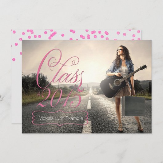 Roze Klasse van 2015 Afstudeeraankondigingen Kaart (Voorkant / Achterkant)