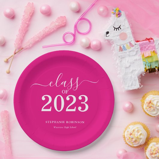 Roze Klasse van 2023 Graduation Party Papieren Bordje (Feest)
