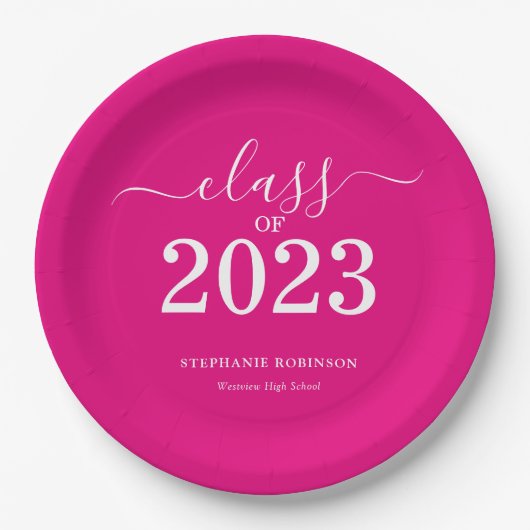 Roze Klasse van 2023 Graduation Party Papieren Bordje (Voorkant)