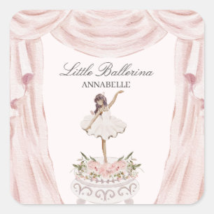 Roze Kleine Ballerina Baby shower of Verjaardag Vierkante Sticker