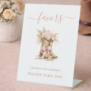 Roze kleine cowgirl laarsjes baby girl shower favo reclamebord met voetstuk