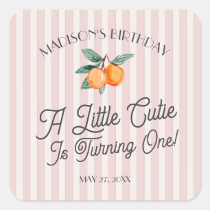 Roze Kleine Cutie Pastel Citrus Verjaardag Envelop Vierkante Sticker