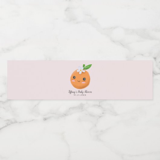 Roze Kleine Cutie Thema Sinaasappels Baby shower Waterfles Etiket (Enkel label)