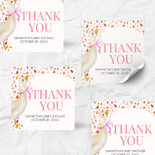 Roze Kleine Domme Gans Baby Shower Vierkante Sticker