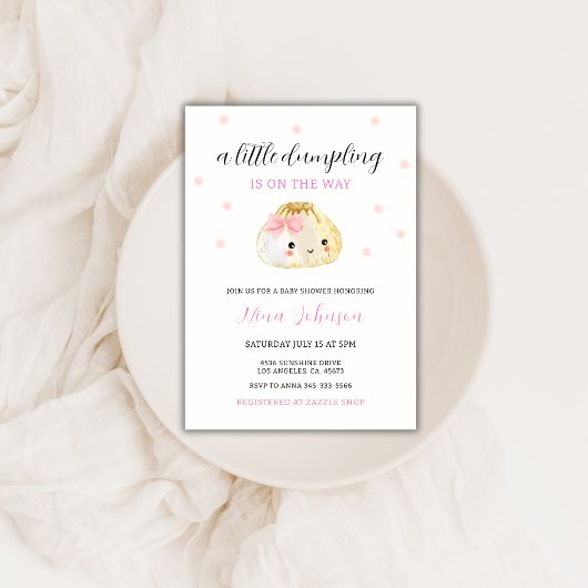 Roze kleine dumpling is op de weg Baby shower Kaart