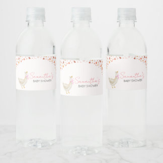 Roze Kleine Gekke Gans Baby shower Waterfles Etiket