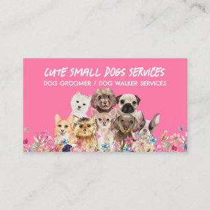 Roze kleine honden die boutique pet sitter groomin visitekaartje
