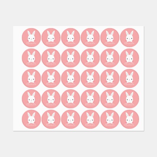 Roze kleine inktkonijn met aangepaste naam labels (Vel)