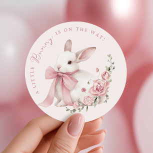 Roze Kleine Konijn Baby Shower Stickers