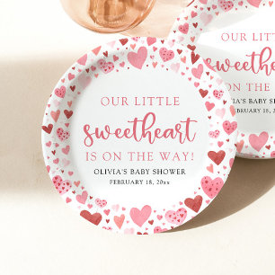 Roze Kleine Liefje Valentijnsdag Baby shower Papieren Bordje