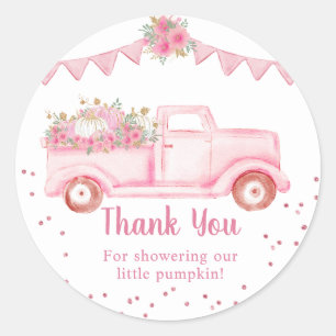 Roze Kleine Pompoen Baby Shower Bedankt Ronde Sticker