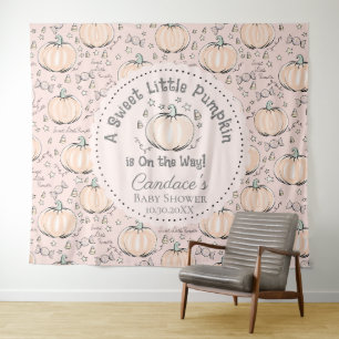 Roze Kleine Pompoen Herfst Baby shower Achtergrond Wandkleed