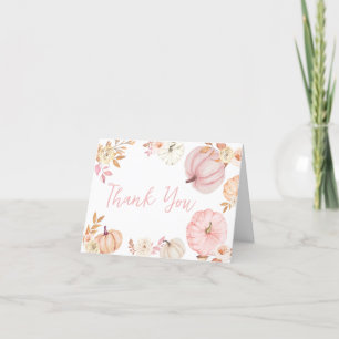 Roze Kleine Pompoen Herfst Baby Shower Bedankkaart