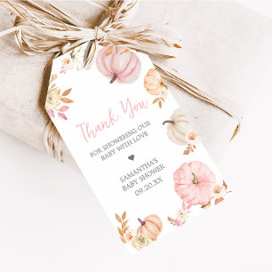 Roze Kleine Pompoen Herfst Baby Shower Favor Tags Cadeaulabel