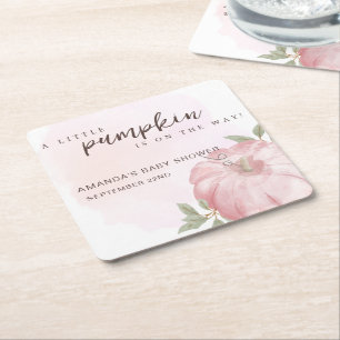 Roze Kleine Pompoen Herfst Herfst Baby shower Vierkante Kartonnen Onderzetter