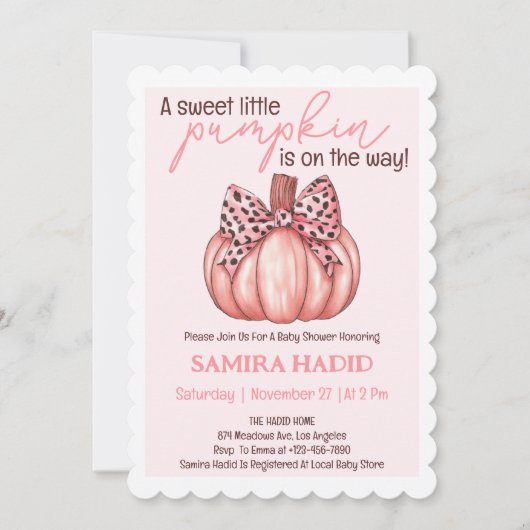 Roze kleine pompoen Het is een Girl Autumn Baby sh Kaart (Voorkant)