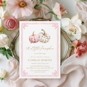 Roze Kleine Pompoen Meisje Baby Shower Kaart
