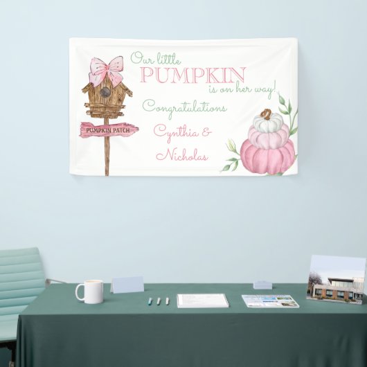 Roze Kleine Pompoen Patch Meisje Baby shower Spandoek (Beurs)