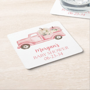 Roze Kleine Pompoen Schattige Baby shower Vierkante Kartonnen Onderzetter