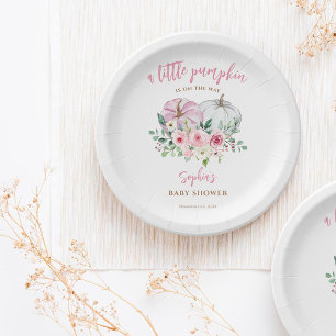 Roze kleine pompoenBaby shower Papieren Bordje