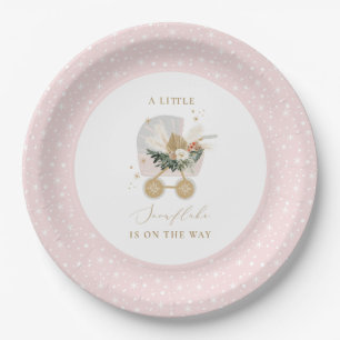 Roze Kleine Sneeuwvlok Baby shower Papieren Bordje