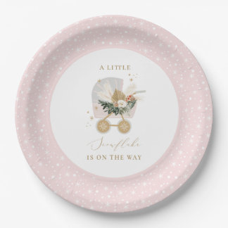 Roze Kleine Sneeuwvlok Baby shower Papieren Bordje