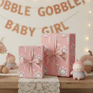 Roze Kleine Turkije Thanksgiving Baby Meisje Cadeaupapier