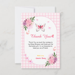 Roze Kleine Vlinder Baby Shower Bedankkaartjes Bedankkaart