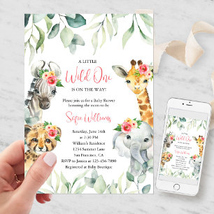 Roze Kleine Wilde Safari Baby Shower Uitnodiging