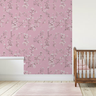 Roze Kleine witte Bloemen Bloemstuk Behang
