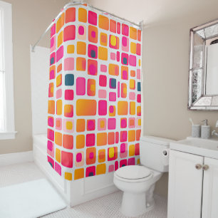 Roze kleur blokkeert geometrische patroon retro douchegordijn