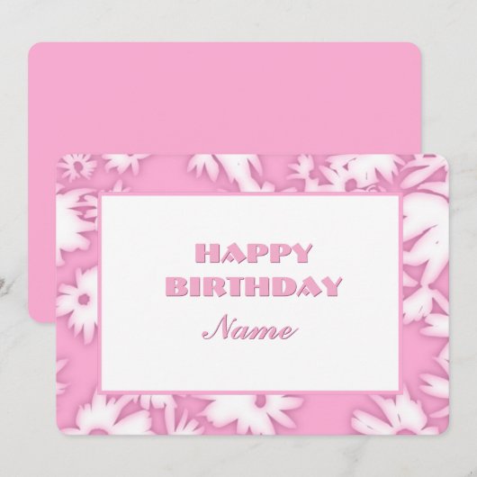 Roze Kleur Me Daisies Verjaardag Kaart (Voorkant / Achterkant)