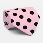 Roze kleur met zwart Stip Stropdas (Opgerold)