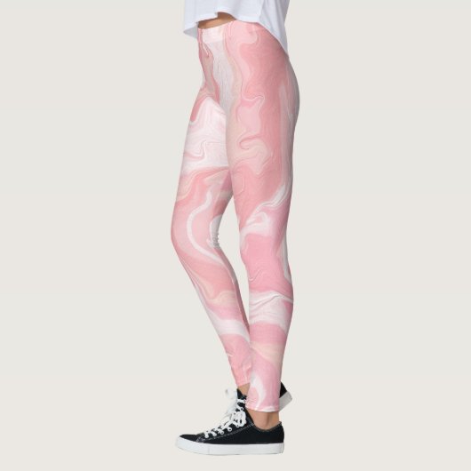 Roze, kleurbaar wolkenpatroon, warm roze en wit leggings (Links)