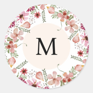 Roze kleurbloem monogram rondom envelop zegel
