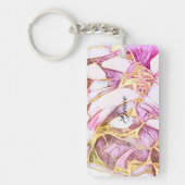  roze kleuren en faux goudbloem sleutelhanger (Voorkant)