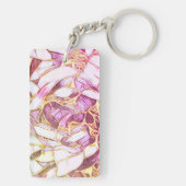 roze kleuren en faux goudbloem sleutelhanger (achterkant)