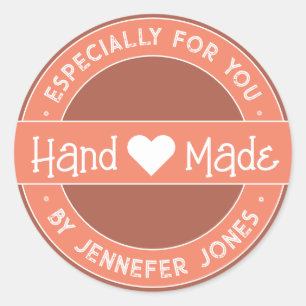 Roze kleurenhandgemaakt met liefde, speciaal voor  ronde sticker